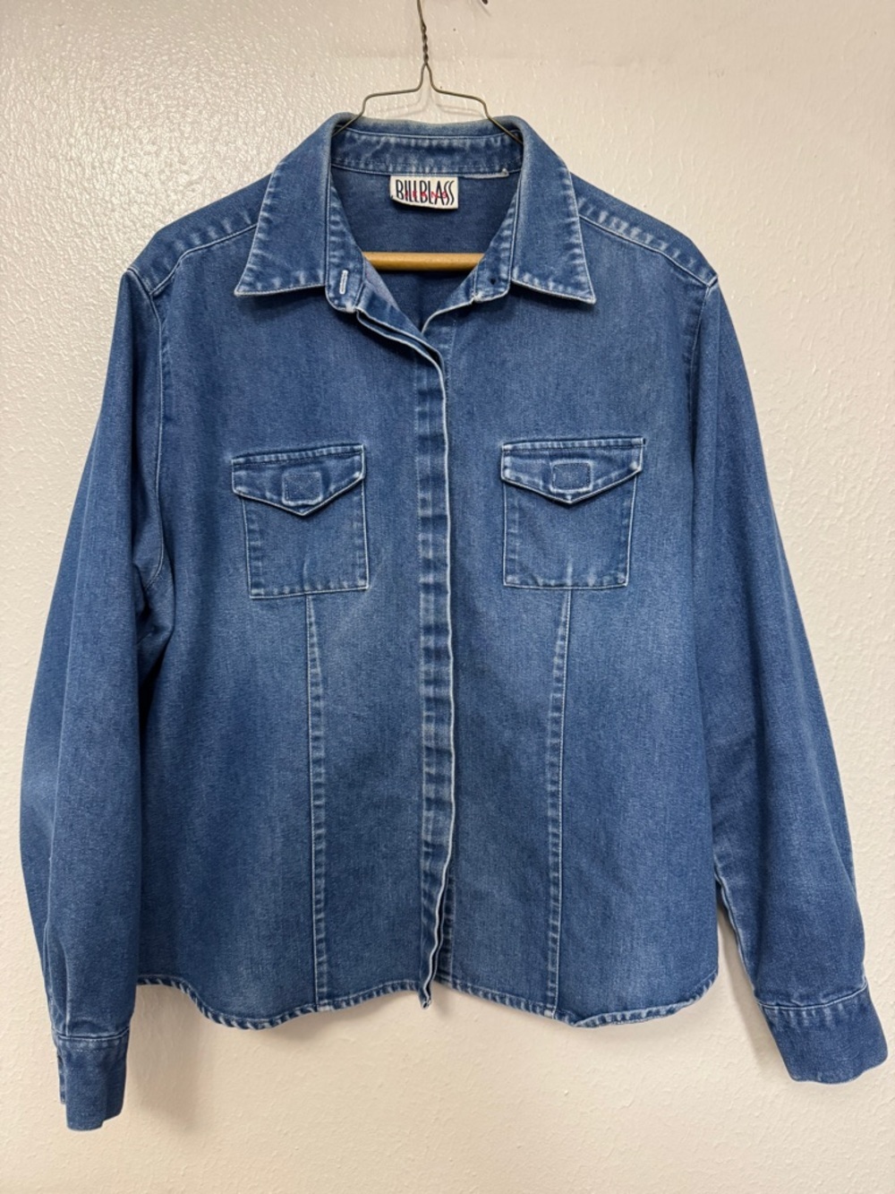 Vintage Bill Blass Jeans Shirt Women's Blue Denim Long Sleeve Collar Button Down